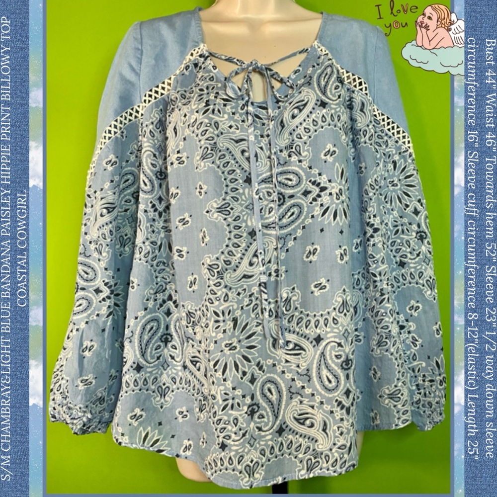 Blue Long Sleeve Tie Front Blouse